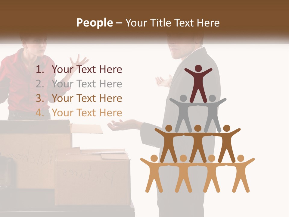 A Man And A Woman Standing Next To Boxes PowerPoint Template