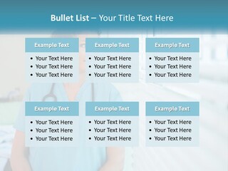 A Woman Doctor Standing In Front Of A Window With A Stethoscope On PowerPoint Template