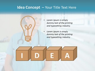 A Woman Doctor Standing In Front Of A Window With A Stethoscope On PowerPoint Template