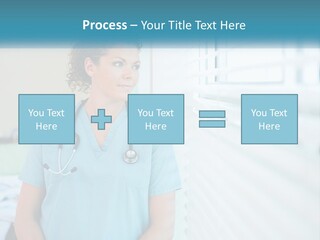 A Woman Doctor Standing In Front Of A Window With A Stethoscope On PowerPoint Template