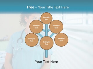 A Woman Doctor Standing In Front Of A Window With A Stethoscope On PowerPoint Template