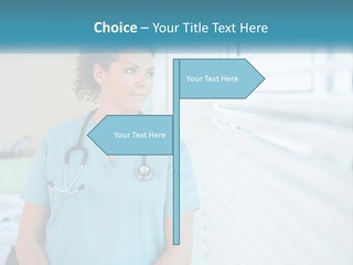 A Woman Doctor Standing In Front Of A Window With A Stethoscope On PowerPoint Template