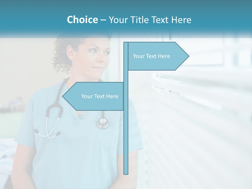 A Woman Doctor Standing In Front Of A Window With A Stethoscope On PowerPoint Template