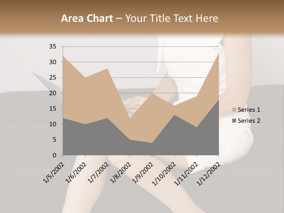 A Woman Sitting On A Couch Using A Laptop Computer PowerPoint Template