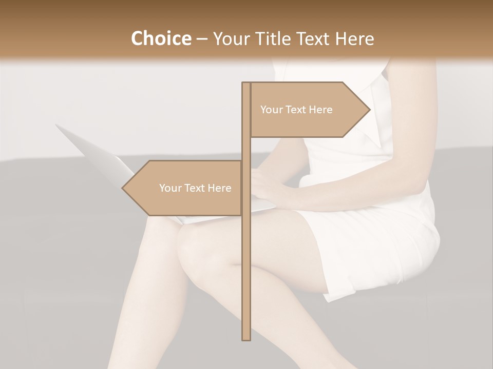 A Woman Sitting On A Couch Using A Laptop Computer PowerPoint Template