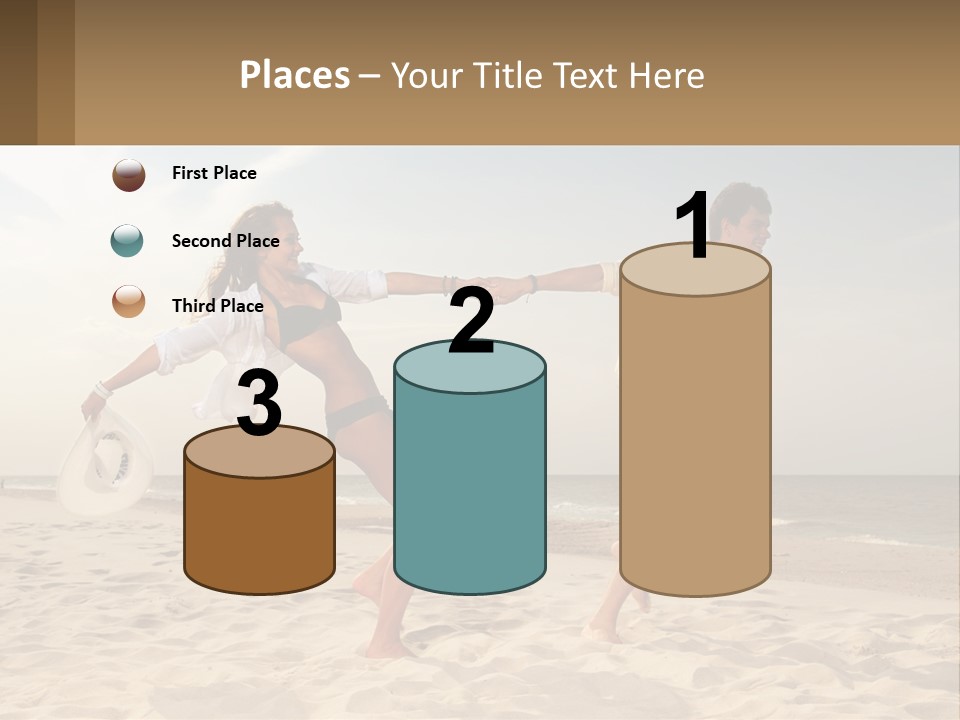 A Man And A Woman Playing Frisbee On The Beach PowerPoint Template