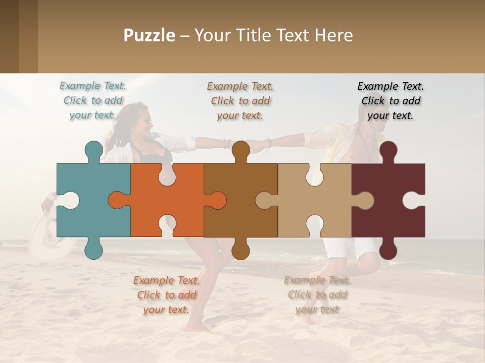 A Man And A Woman Playing Frisbee On The Beach PowerPoint Template