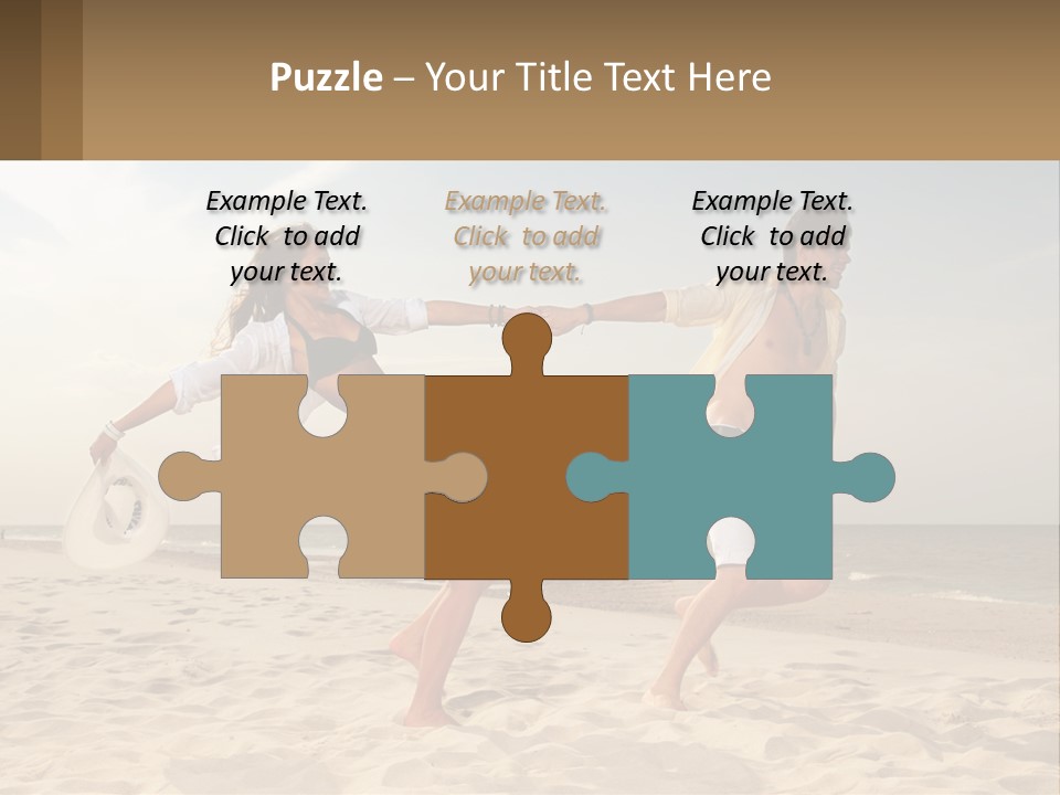 A Man And A Woman Playing Frisbee On The Beach PowerPoint Template