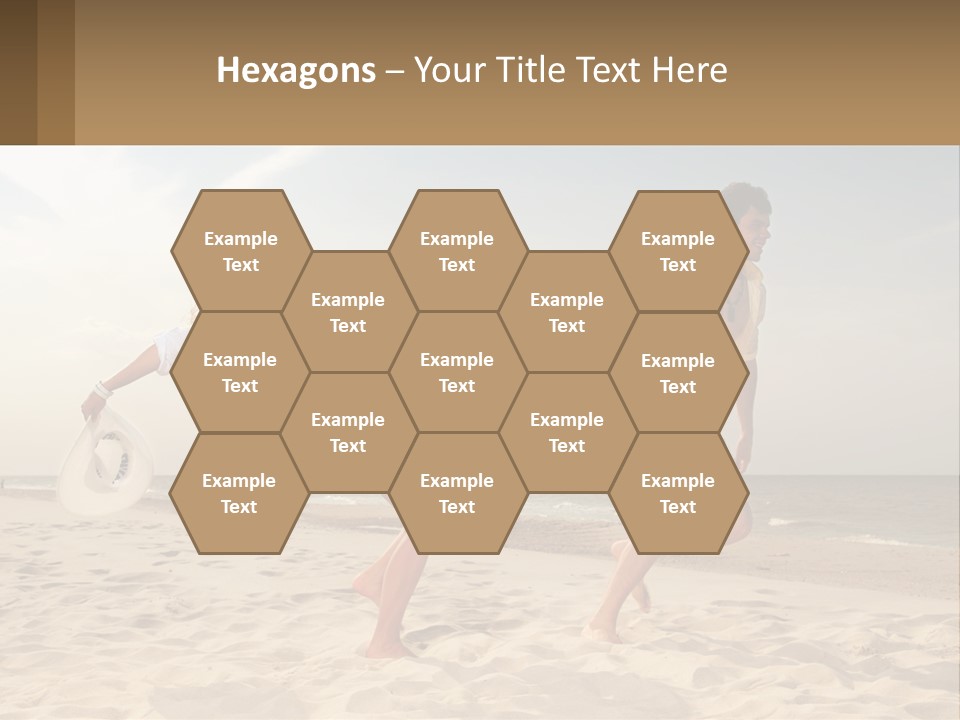 A Man And A Woman Playing Frisbee On The Beach PowerPoint Template