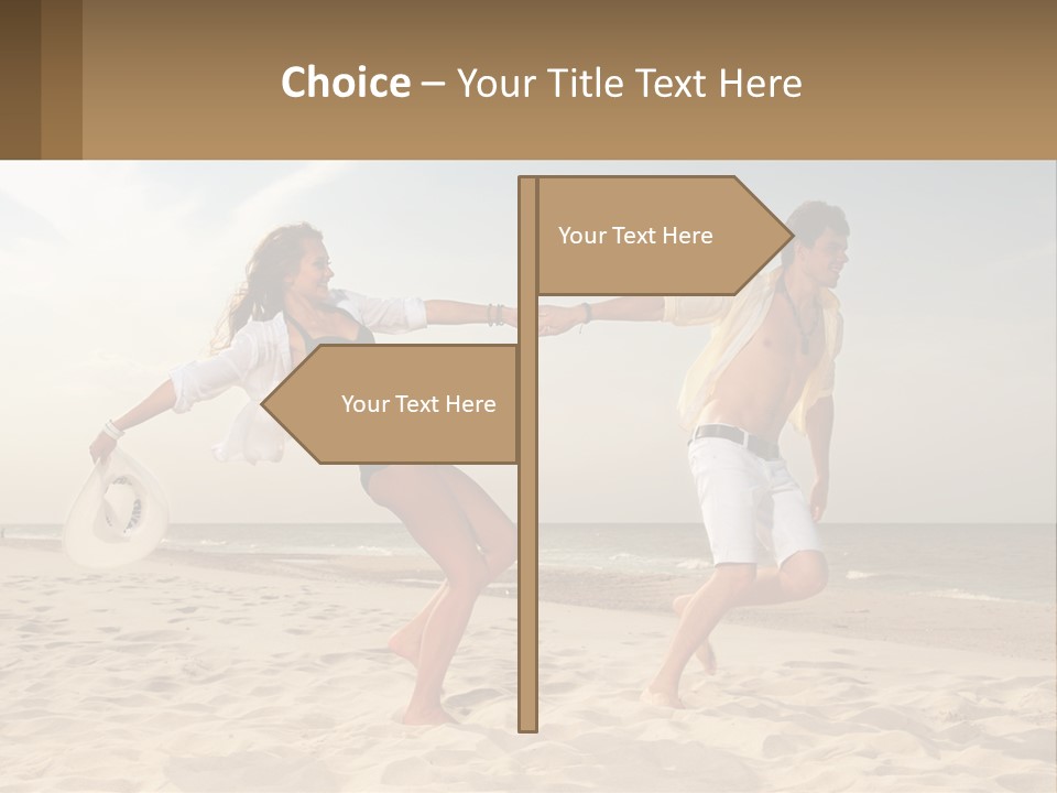 A Man And A Woman Playing Frisbee On The Beach PowerPoint Template