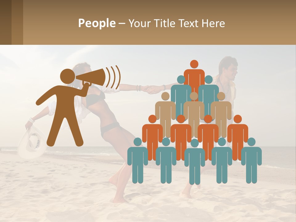 A Man And A Woman Playing Frisbee On The Beach PowerPoint Template