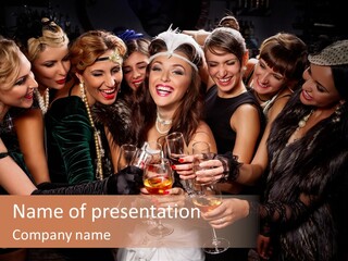 A Group Of Women Holding Wine Glasses In Their Hands PowerPoint Template