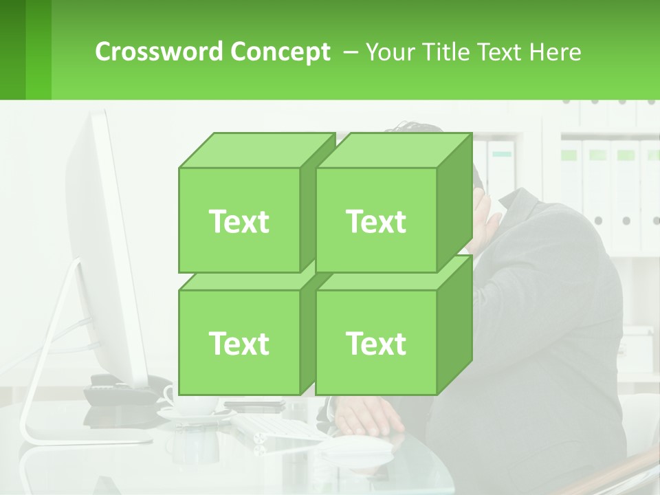 A Man Sitting At A Desk In Front Of A Computer PowerPoint Template