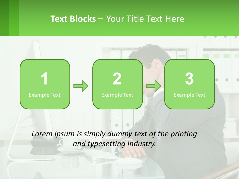 A Man Sitting At A Desk In Front Of A Computer PowerPoint Template