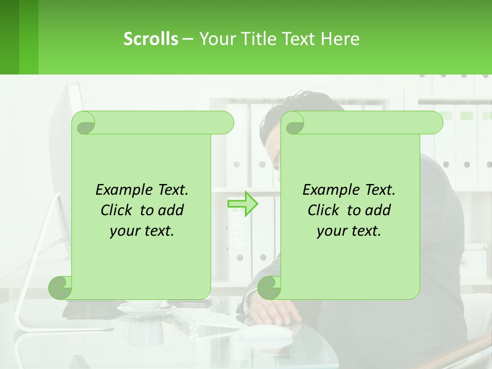 A Man Sitting At A Desk In Front Of A Computer PowerPoint Template