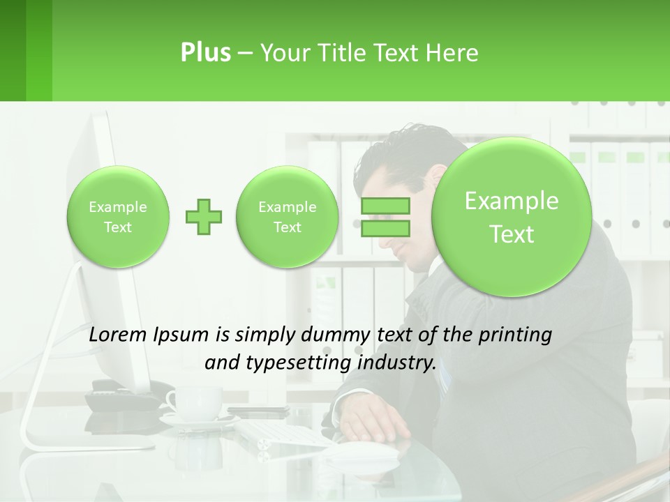 A Man Sitting At A Desk In Front Of A Computer PowerPoint Template
