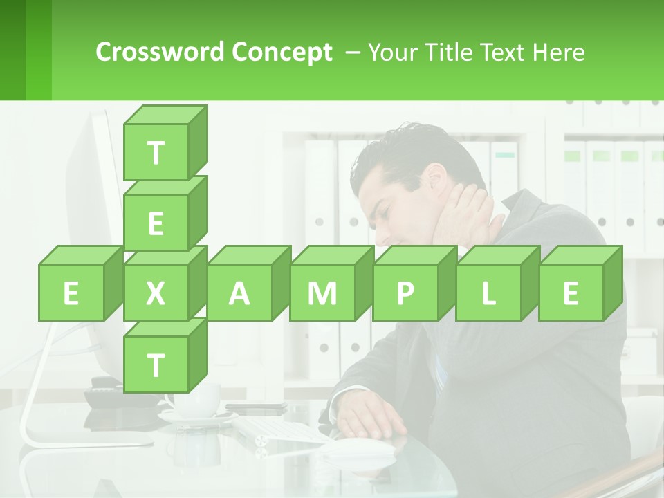 A Man Sitting At A Desk In Front Of A Computer PowerPoint Template