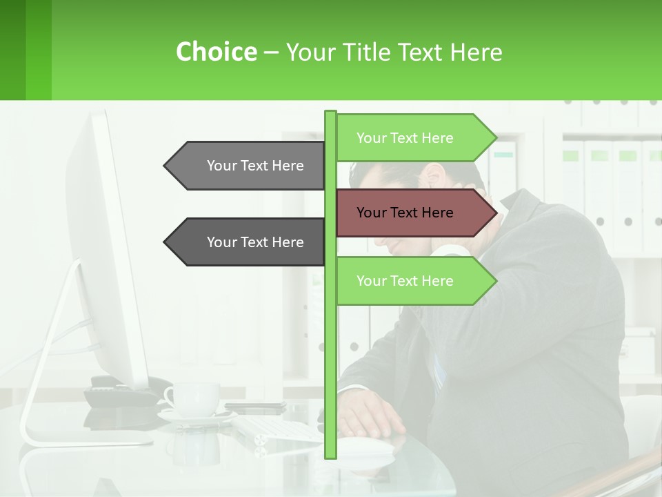 A Man Sitting At A Desk In Front Of A Computer PowerPoint Template