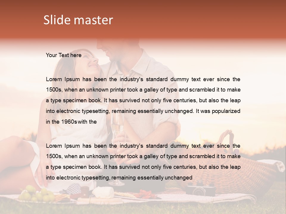 A Man And A Woman Sitting On A Blanket With A Bottle Of Champagne PowerPoint Template