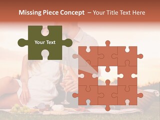 A Man And A Woman Sitting On A Blanket With A Bottle Of Champagne PowerPoint Template