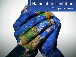 A Person's Hands Are Covered In A Blue And Green Paint PowerPoint Template