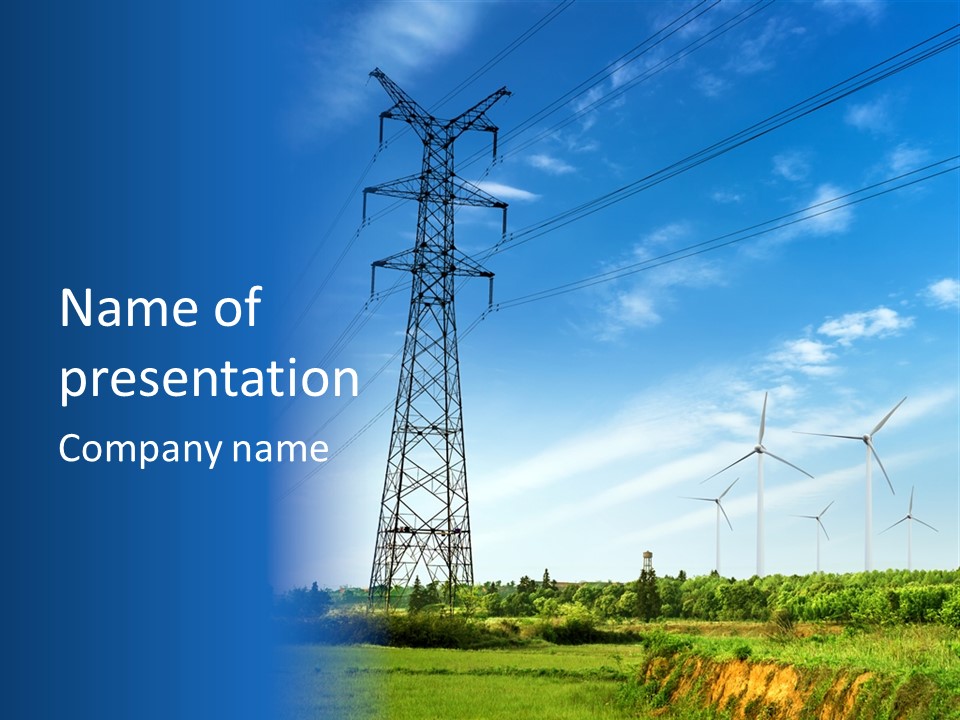 A Power Line With Windmills In The Background PowerPoint Template