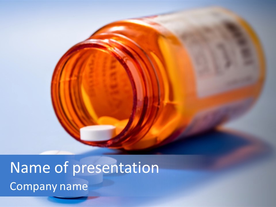 A Bottle Of Pills On A Table With A Blue Background PowerPoint Template