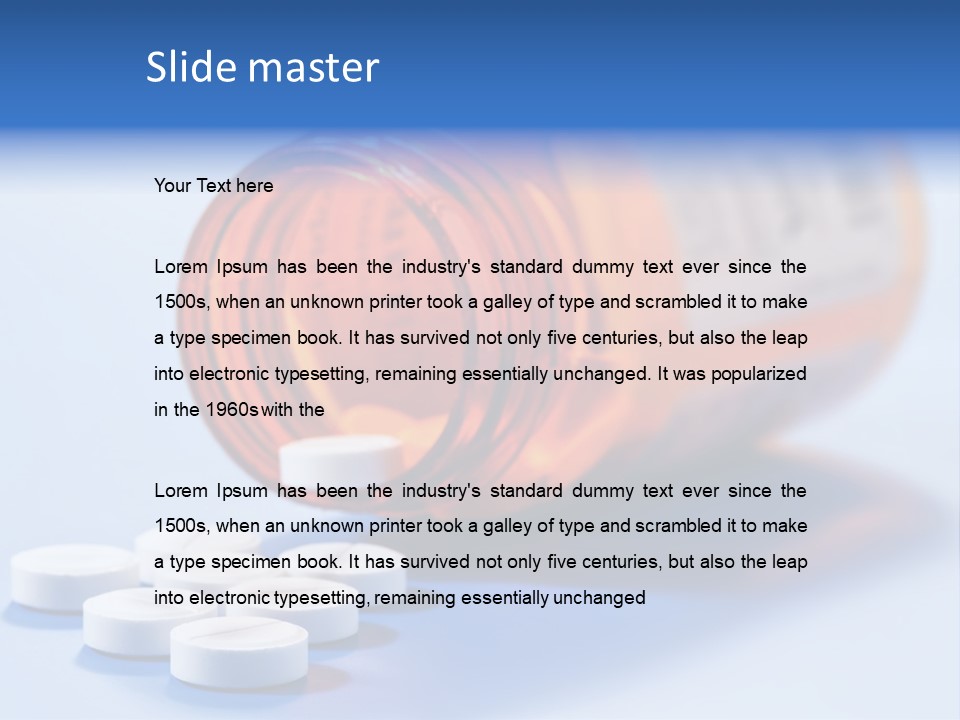 A Bottle Of Pills On A Table With A Blue Background PowerPoint Template