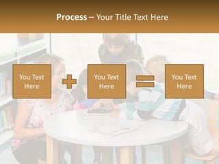 A Group Of Children Sitting Around A Table PowerPoint Template