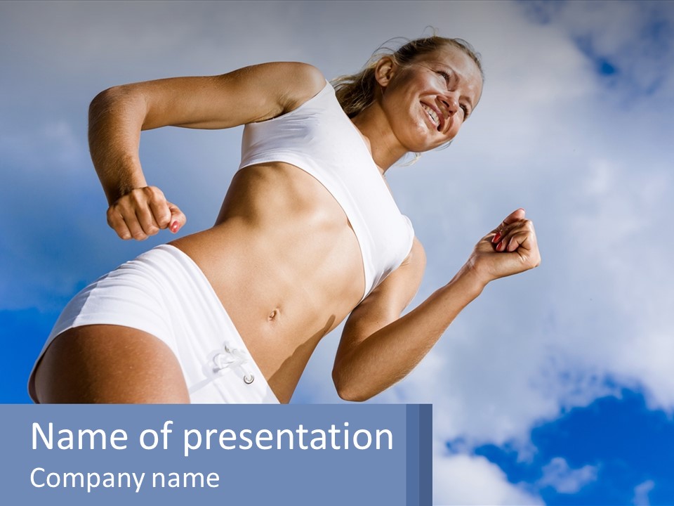 A Woman In A White Tank Top Is Jumping In The Air PowerPoint Template