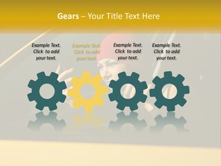 A Woman Driving A Car With A Cell Phone In Her Hand PowerPoint Template