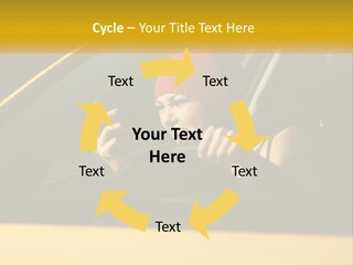 A Woman Driving A Car With A Cell Phone In Her Hand PowerPoint Template