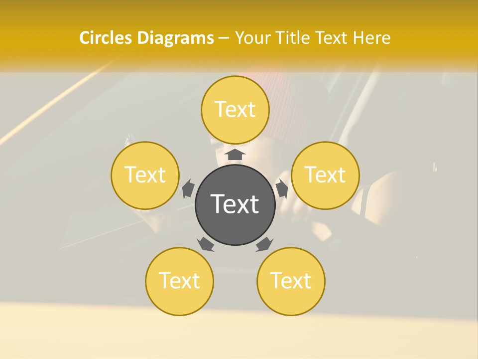 A Woman Driving A Car With A Cell Phone In Her Hand PowerPoint Template