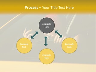 A Woman Driving A Car With A Cell Phone In Her Hand PowerPoint Template