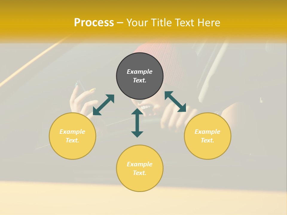 A Woman Driving A Car With A Cell Phone In Her Hand PowerPoint Template