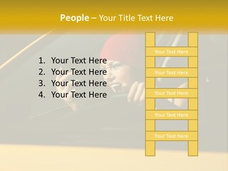 A Woman Driving A Car With A Cell Phone In Her Hand PowerPoint Template