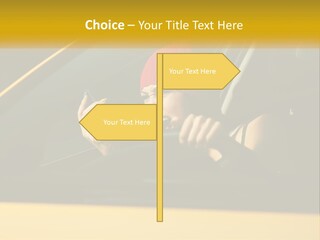 A Woman Driving A Car With A Cell Phone In Her Hand PowerPoint Template