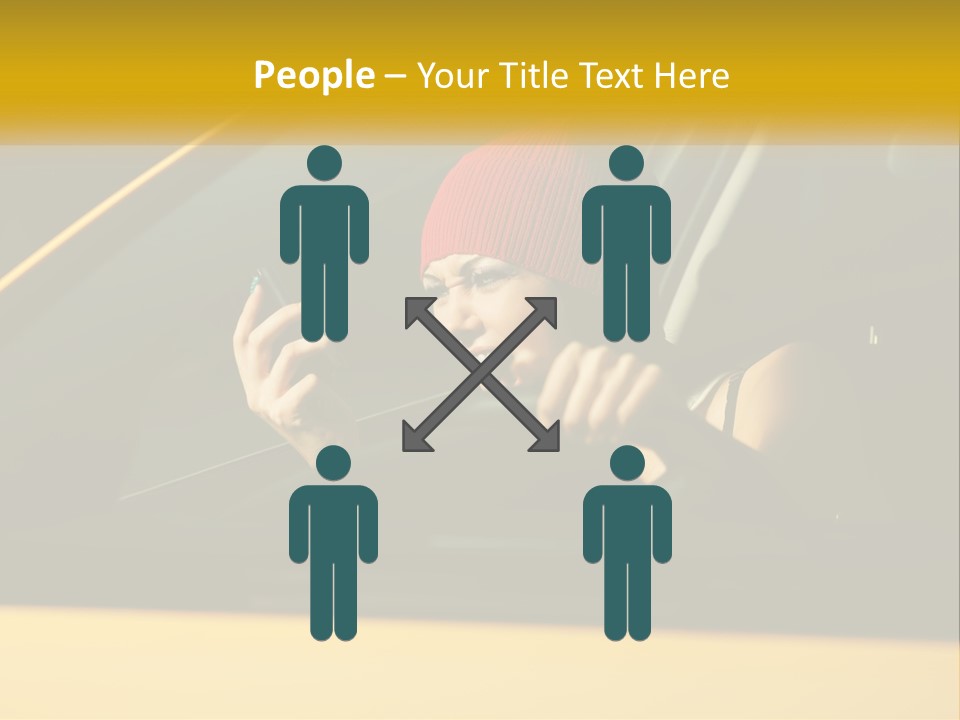 A Woman Driving A Car With A Cell Phone In Her Hand PowerPoint Template