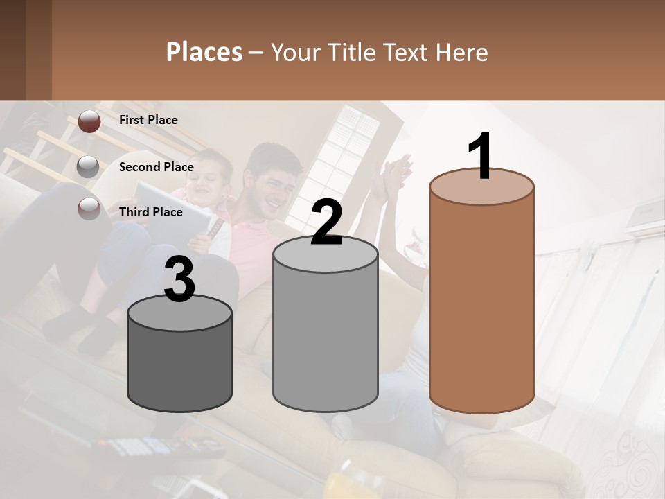 A Man And Woman Sitting On A Couch With A Child PowerPoint Template