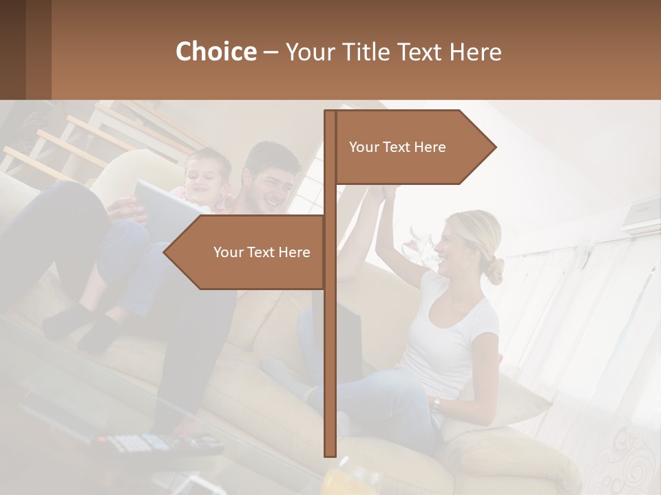 A Man And Woman Sitting On A Couch With A Child PowerPoint Template