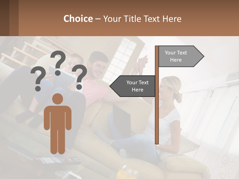 A Man And Woman Sitting On A Couch With A Child PowerPoint Template