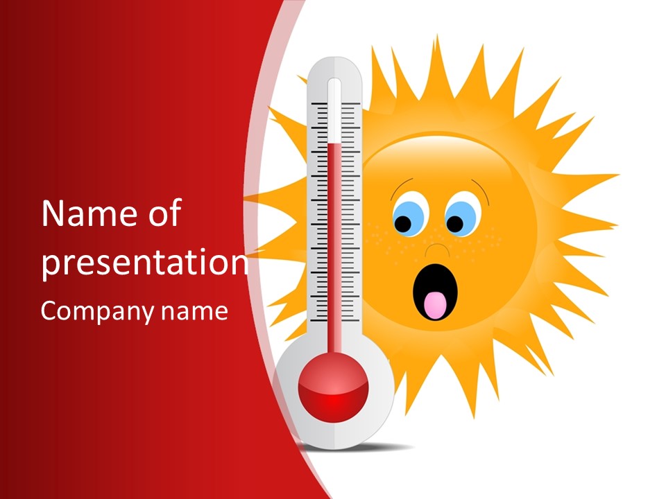 A Thermometer With A Surprised Sun On It PowerPoint Template