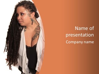A Woman With Tattoos On Her Chest And A Veil Over Her Head PowerPoint Template