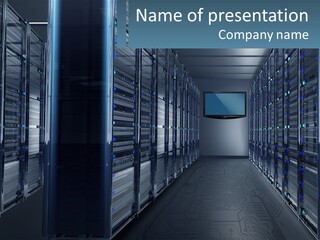 A Server Room With Rows Of Servers In It PowerPoint Template