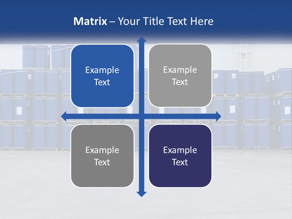 A Large Stack Of Blue Barrels In A Warehouse PowerPoint Template