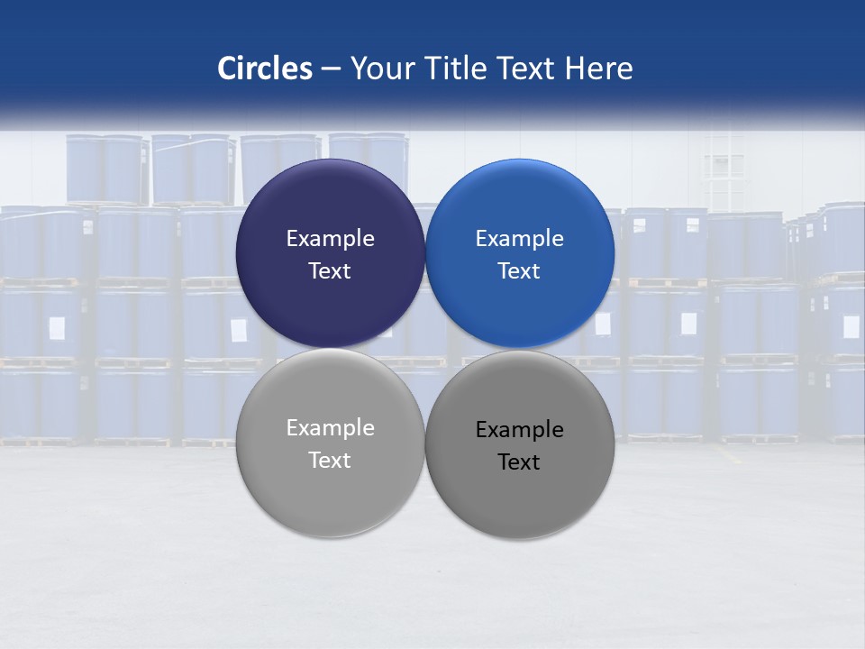 A Large Stack Of Blue Barrels In A Warehouse PowerPoint Template