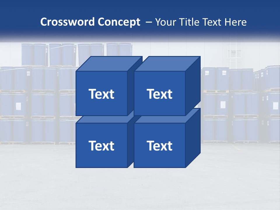 A Large Stack Of Blue Barrels In A Warehouse PowerPoint Template