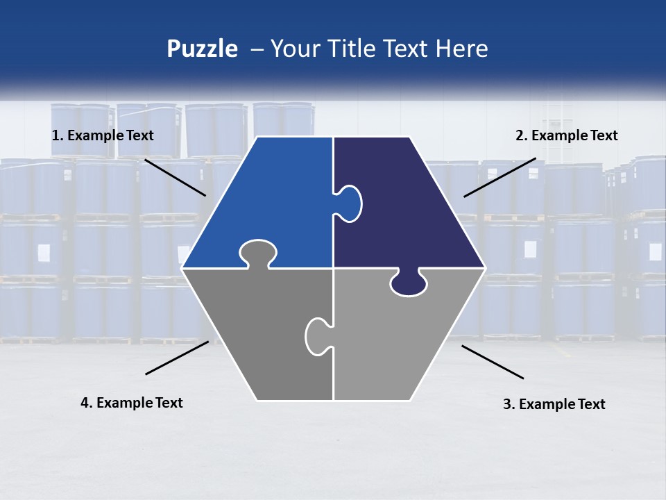 A Large Stack Of Blue Barrels In A Warehouse PowerPoint Template