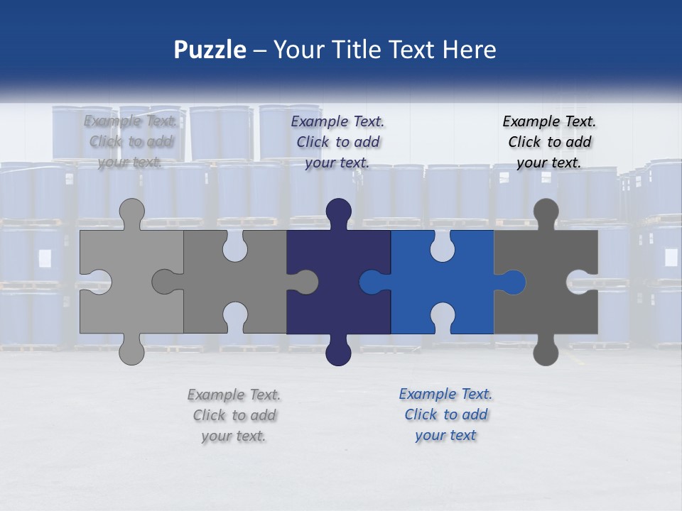 A Large Stack Of Blue Barrels In A Warehouse PowerPoint Template