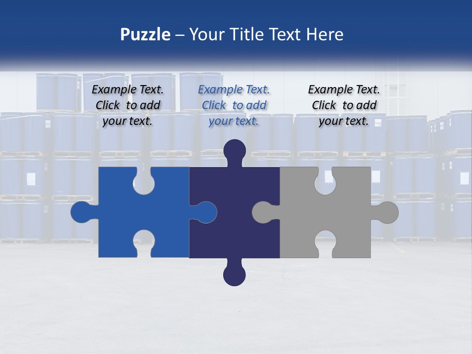 A Large Stack Of Blue Barrels In A Warehouse PowerPoint Template